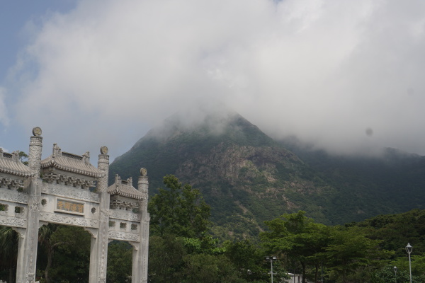 Temple Entrance and Obscured Lantau Peak